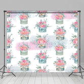 Aperturee - Aperturee Watercolor Pink Bouquets Pots Floral Photo Backdrop